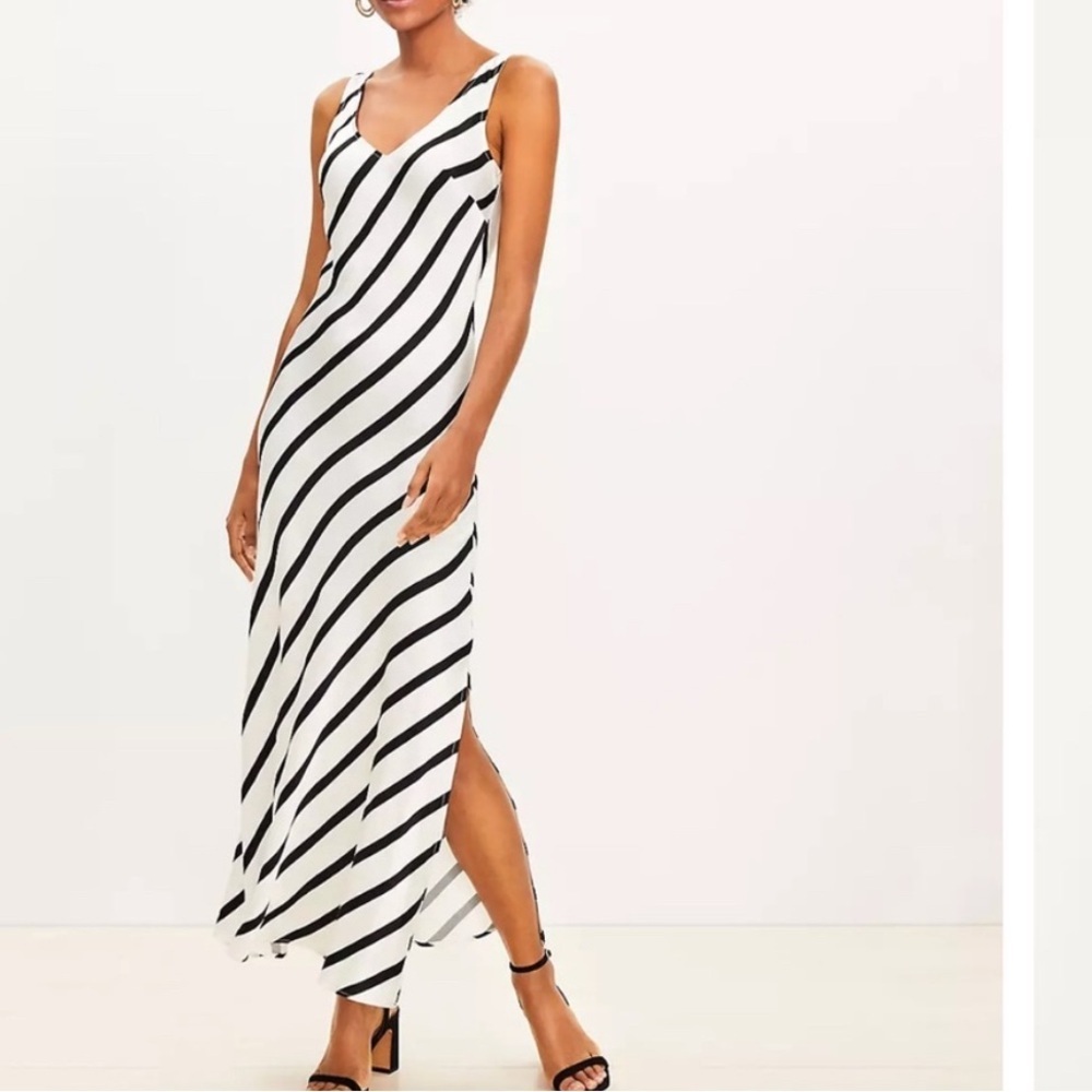 LOFT Chic Black and White Striped Maxi Dress